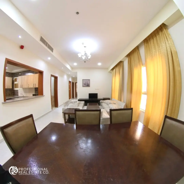 Elegant dining area in fully furnished 3 BHK apartment for rent in Muntazah, Doha – Perfect for family meals and entertaining guests