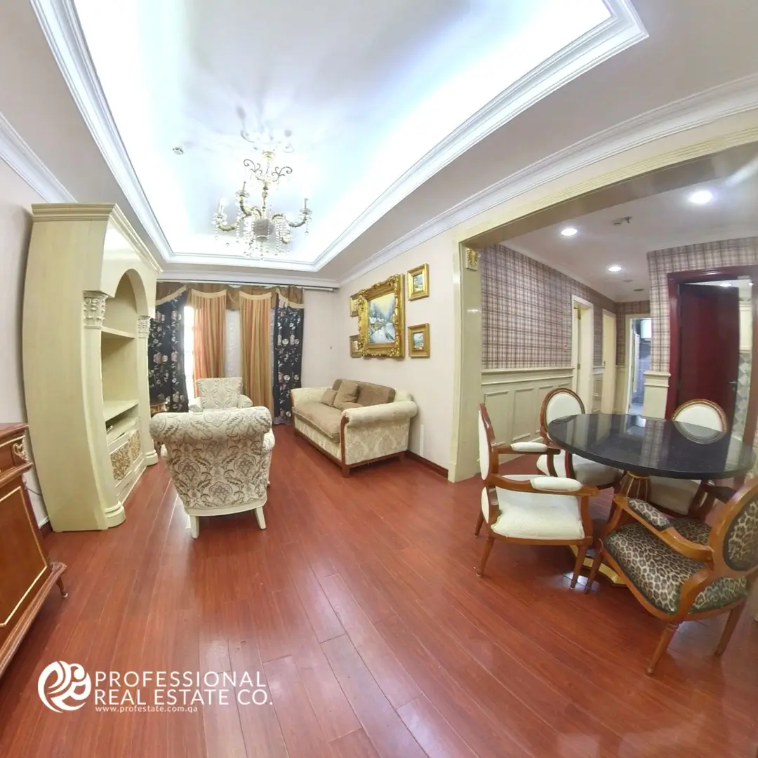 Dining area connected to the living room in 2 BHK apartment in Mansoura – Open, spacious, and stylish