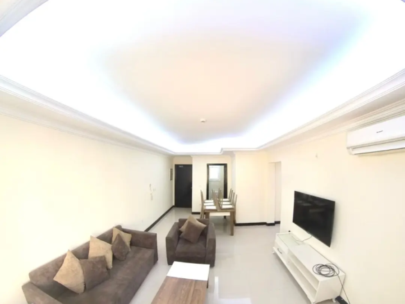 Dining area in the fully furnished 3 BHK apartment.