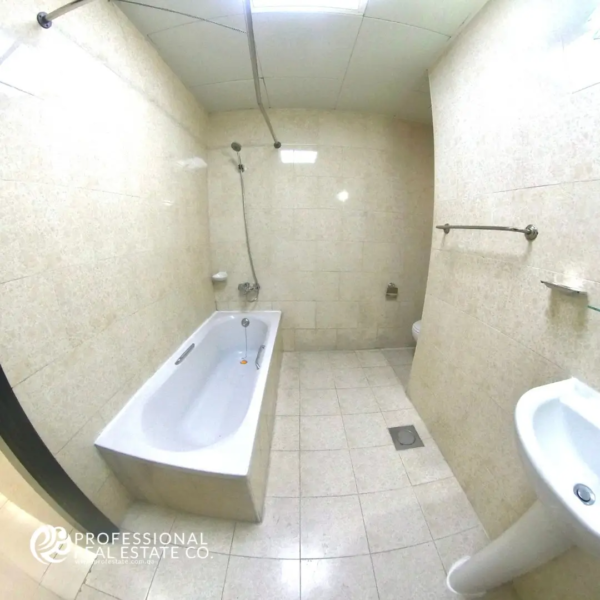 Elegant master bathroom in the fully furnished 3 BHK apartment in Al Naser.