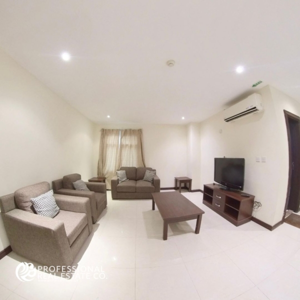 Spacious living area in fully furnished 2 BHK apartment in Najma with modern décor and comfortable seating.