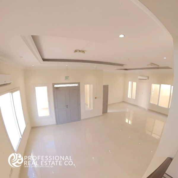 Panoramic View of the Living Room from the First Floor in Unfurnished 6 BHK Standalone Villa in Umm Lekhba – Spacious and Open Design