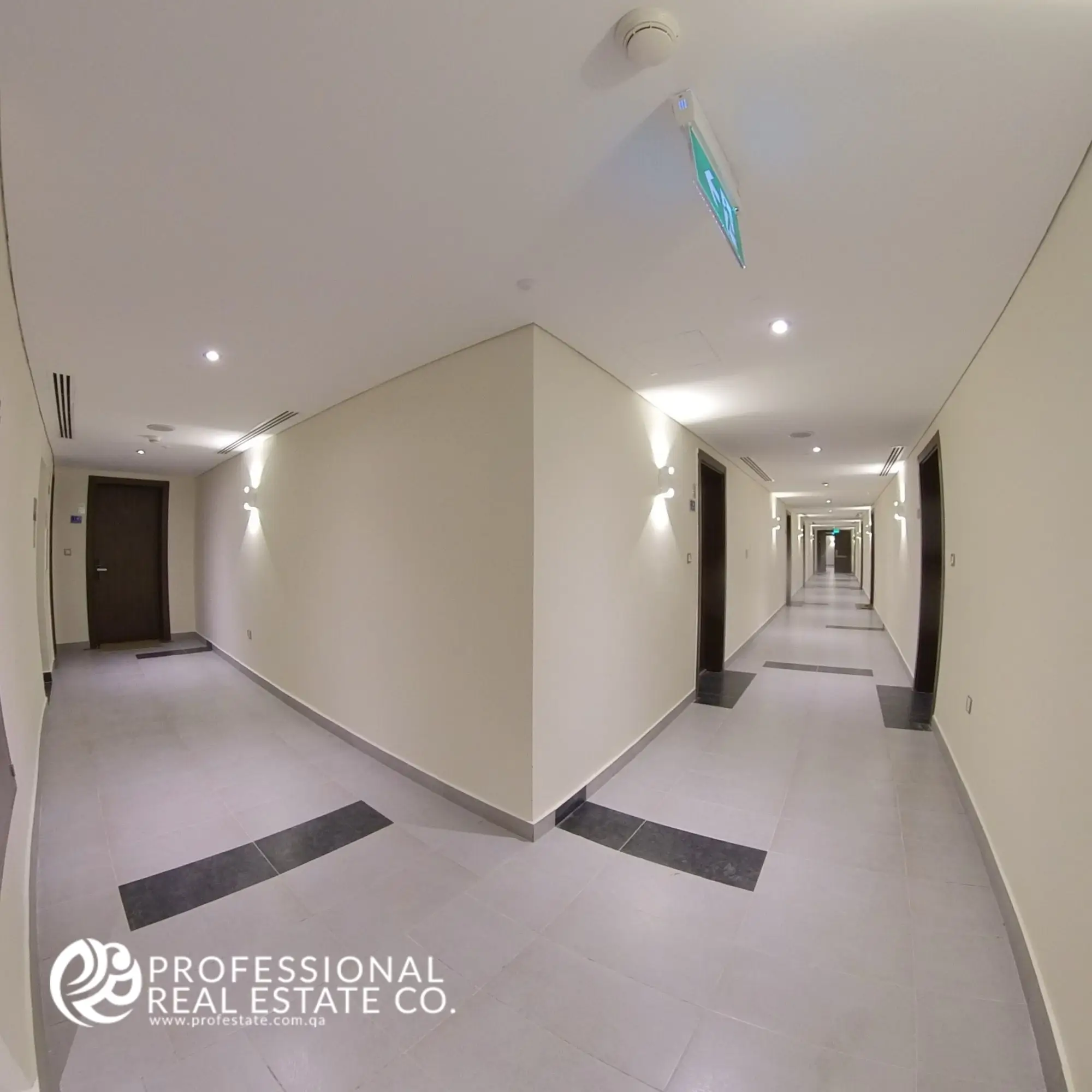 Hallway in a fully furnished 1 BHK apartment in Al Sadd, offering a modern, open layout with natural light and a welcoming atmosphere.